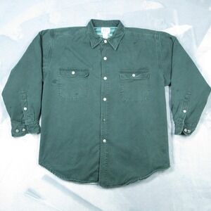 Vintage Field Gear Shirt Men L Green Fleece Lined Snap Front Workwear Shacket